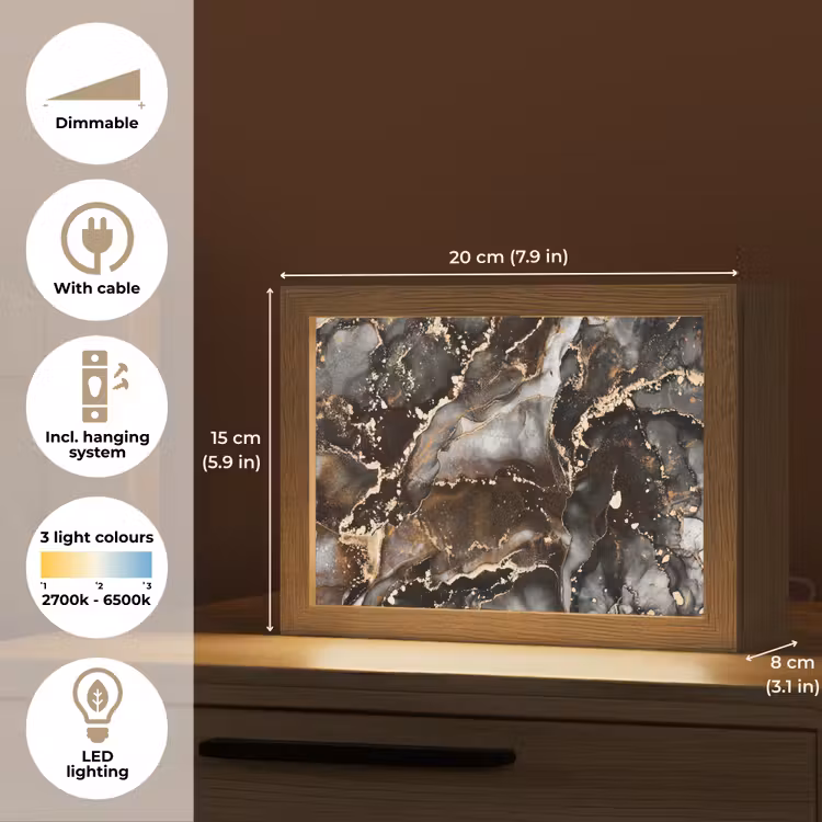 Marmer - Goud - Glitter - Luxe Light Box met kabel (Tafellamp) klein -USP_EN