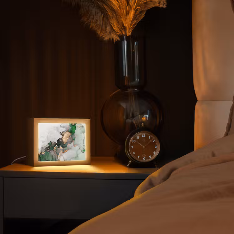 Marmer - Goud - Groen - Luxe Light Box met kabel (Tafellamp) klein -sfeer1