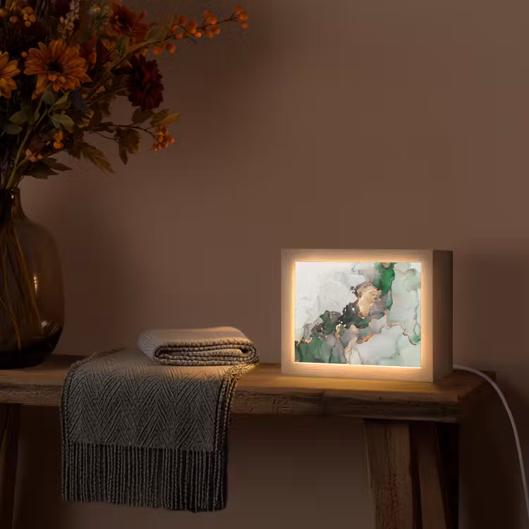 Marmer - Goud - Groen - Luxe Light Box met kabel (Tafellamp) klein -sfeer4