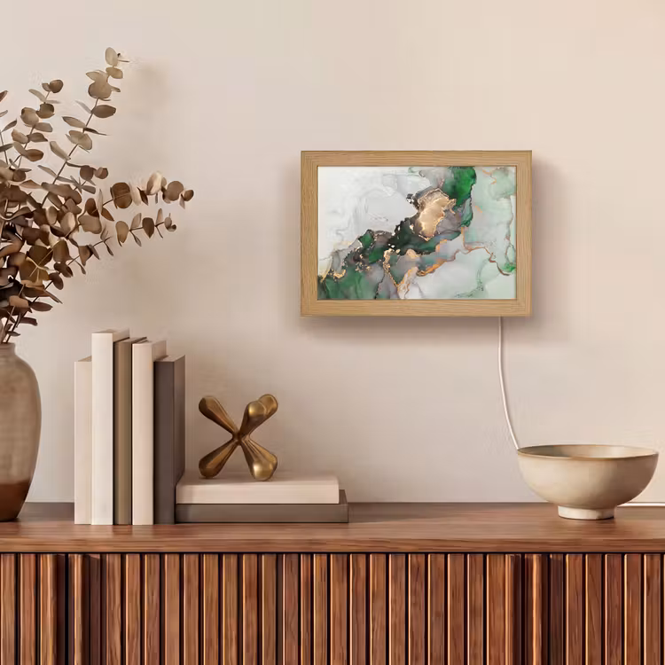 Marmer - Goud - Groen - Luxe Light Box met kabel (Tafellamp) klein -sfeer2