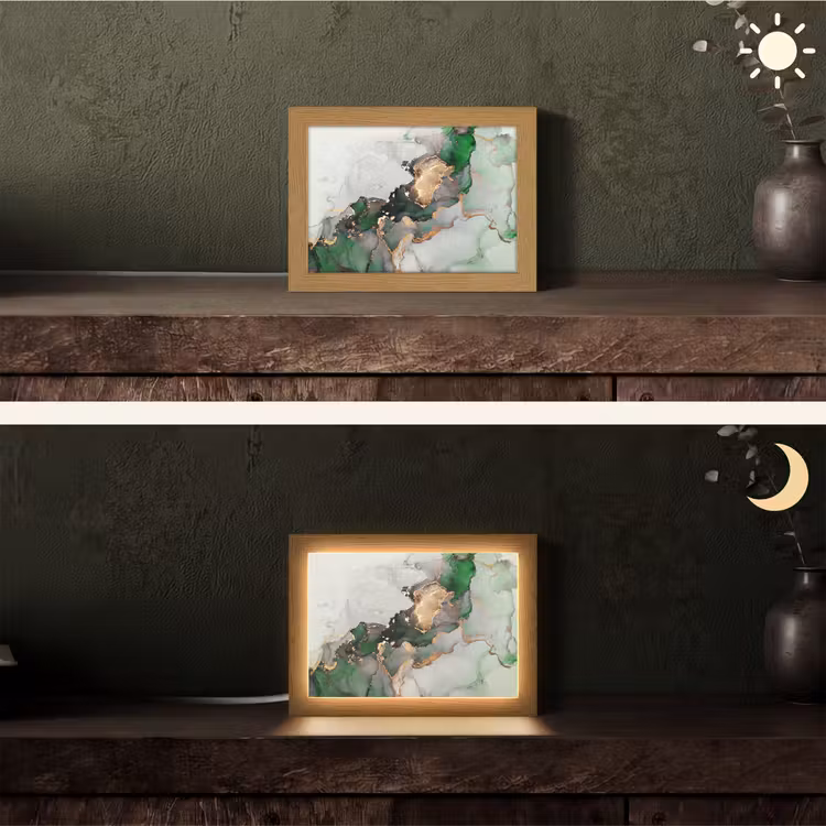 Marmer - Goud - Groen - Luxe Light Box met kabel (Tafellamp) klein -sfeer3