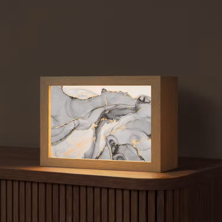 Marmer - Goud - Grijs Light Box met kabel (Tafellamp) klein -z3d_website