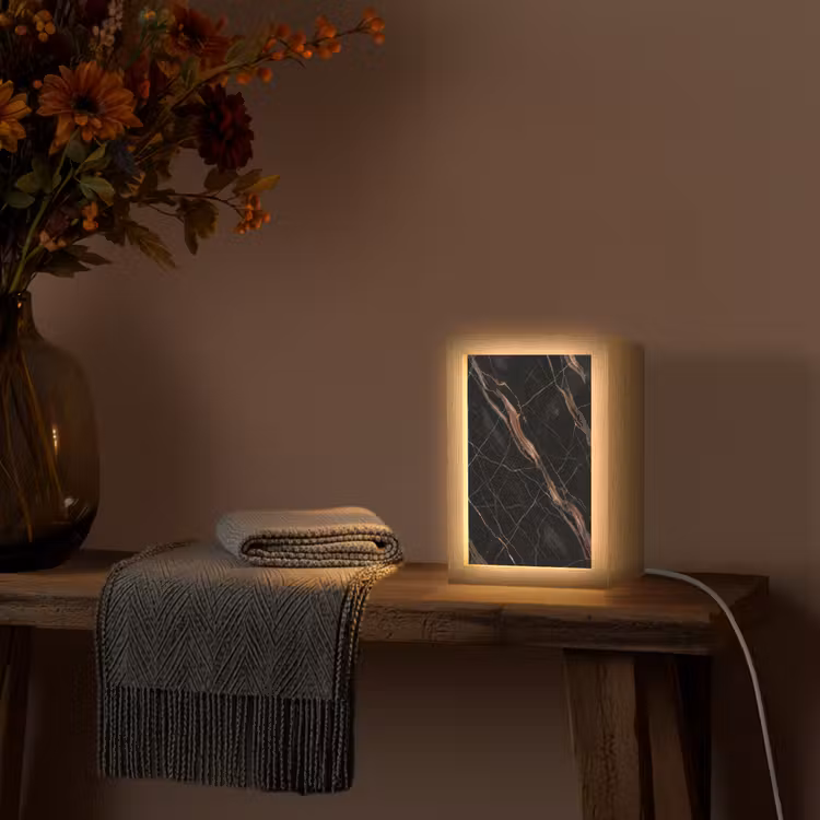 Marmer - Goud - Patroon - Luxe - Zwart Light Box met kabel (Tafellamp) klein -sfeer4