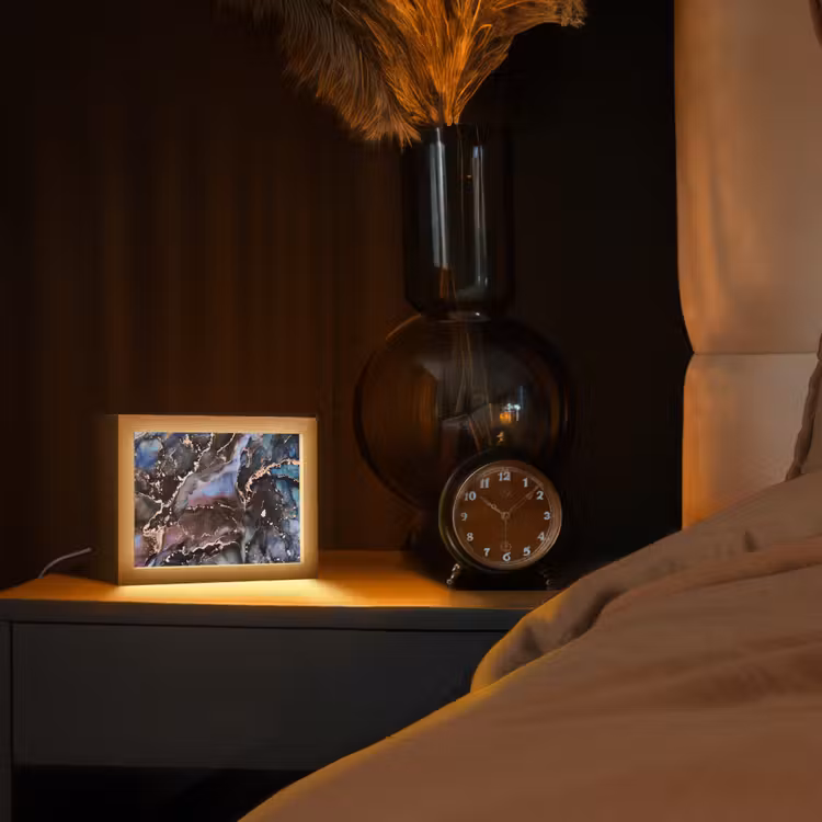 Marmer - Goud - Rosé Light Box met kabel (Tafellamp) klein -sfeer1