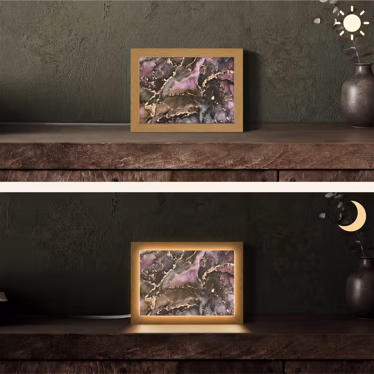 Marmer - Gold - Steen - Abstract Light Box met kabel (Tafellamp) klein -sfeer3