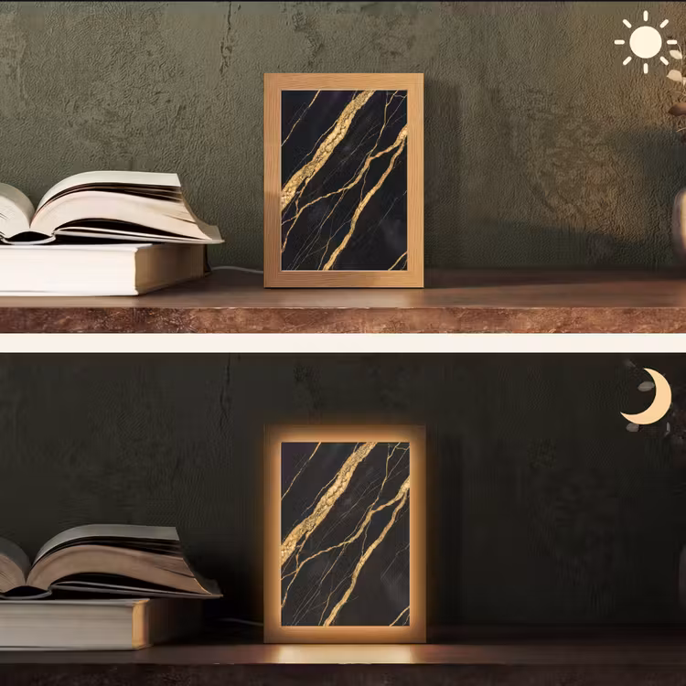 Marmer - Goud - Textuur - Abstract - Zwart Light Box met kabel (Tafellamp) klein -sfeer3