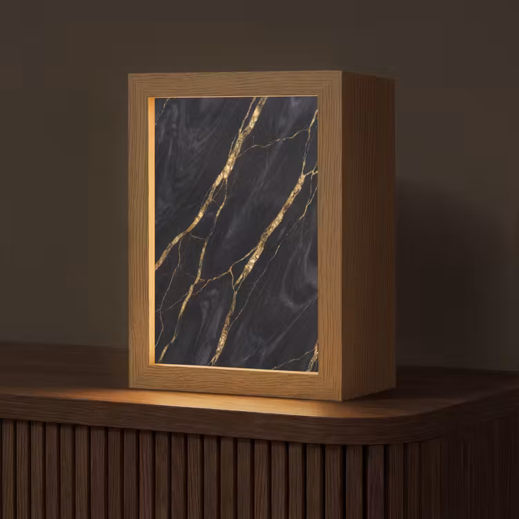 Marmer - Gouden aders - Abstract - Zwart Light Box met kabel (Tafellamp) klein -z3d_website