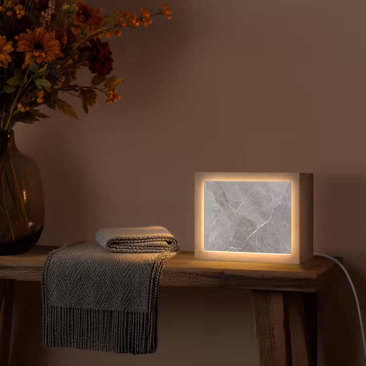 Marmer - Grijs Light Box met kabel (Tafellamp) klein -sfeer4