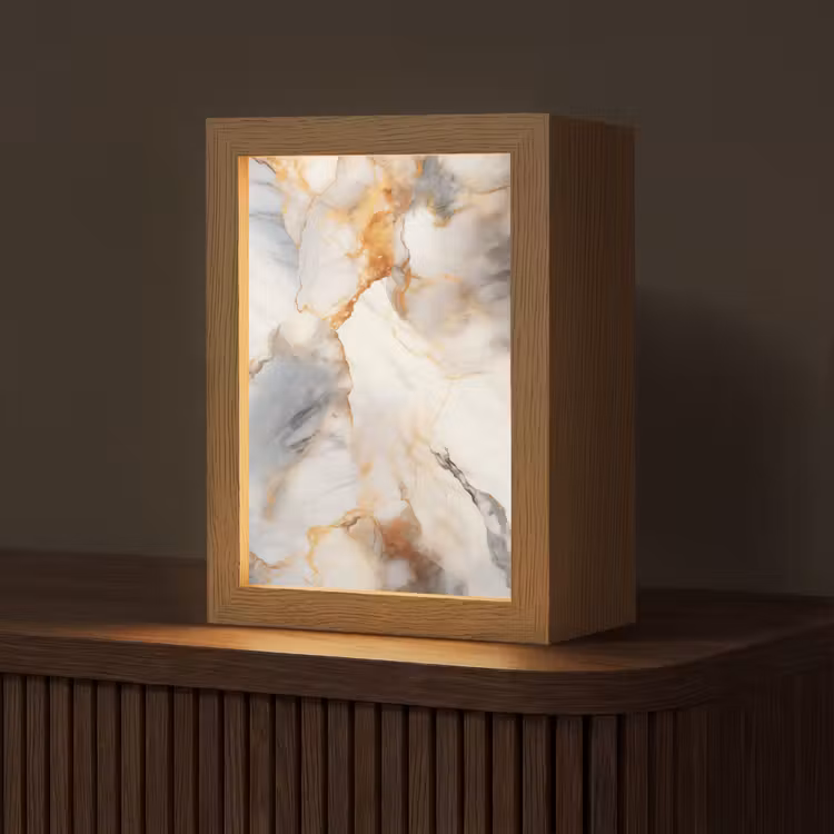 Marmer - Grijs - Goud Light Box met kabel (Tafellamp) klein -z3d_website