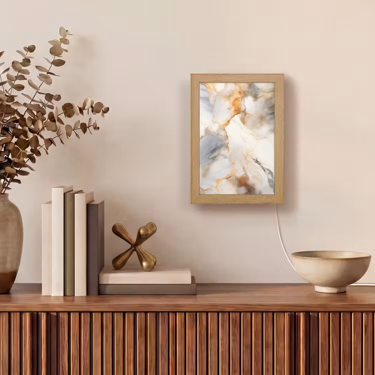 Marmer - Grijs - Goud Light Box met kabel (Tafellamp) klein -sfeer2