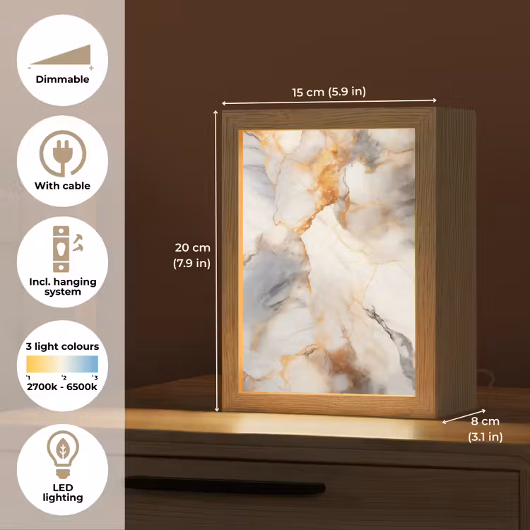 Marmer - Grijs - Goud Light Box met kabel (Tafellamp) klein -USP_EN