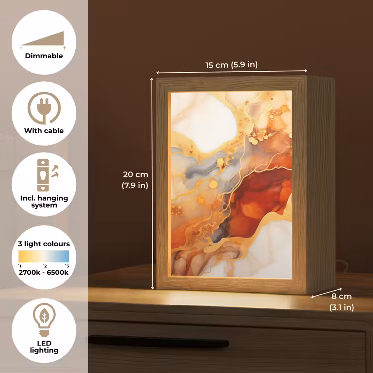 Marmer - Oranje - Goud - Modern - Abstract Light Box met kabel (Tafellamp) klein -USP_EN