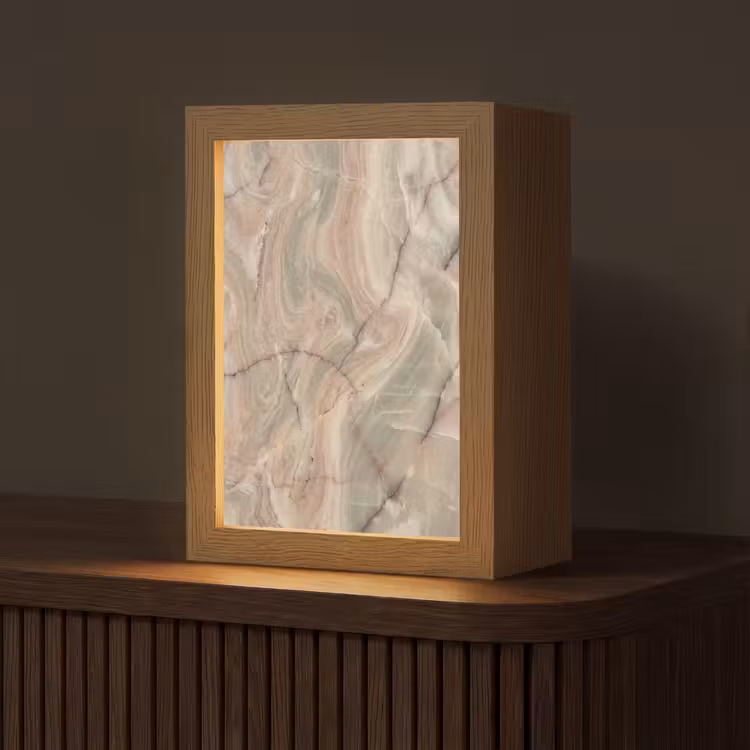 Marmer - Patroon - Abstract - Beige - Groen Light Box met kabel (Tafellamp) klein -z3d_website