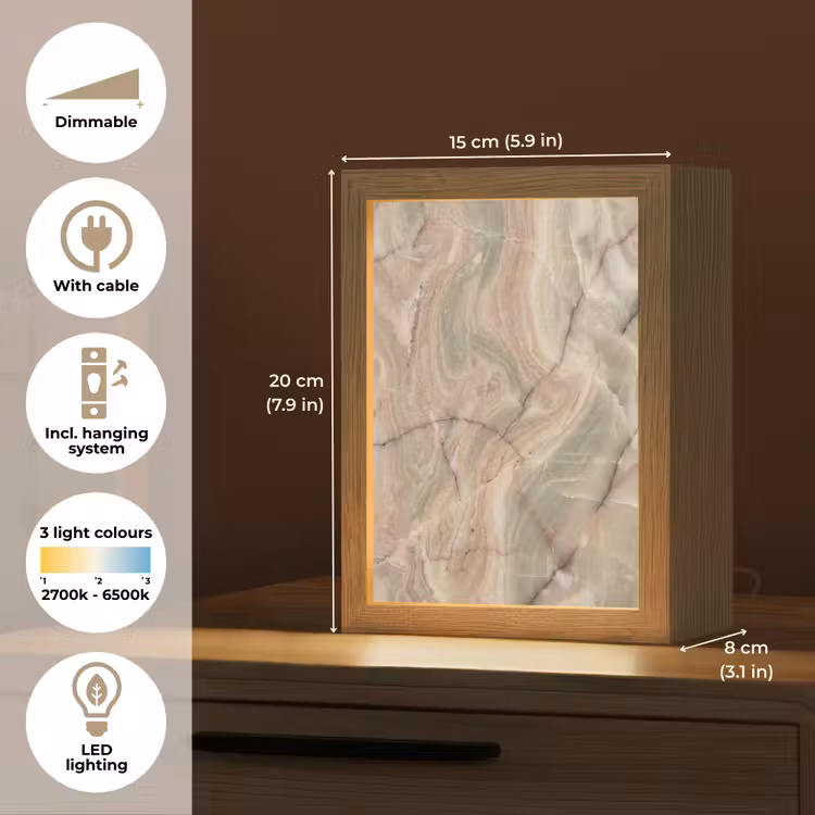 Marmer - Patroon - Abstract - Beige - Groen Light Box met kabel (Tafellamp) klein -USP_EN