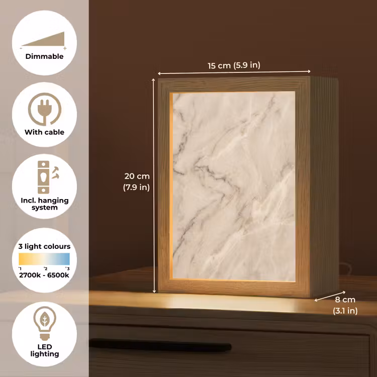 Marmer - Patroon - Abstract - Modern - Beige Light Box met kabel (Tafellamp) klein -USP_EN