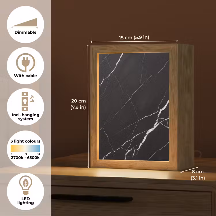Marmer - Patroon - Abstract - Modern - Zwart Light Box met kabel (Tafellamp) klein -USP_EN