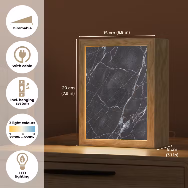 Marmer - Patroon - Modern - Zwart - Wit Light Box met kabel (Tafellamp) klein -USP_EN
