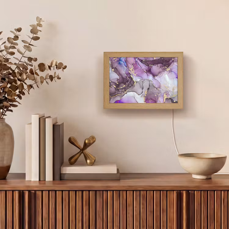 Marmer - Roze - Paars - Gold Light Box met kabel (Tafellamp) klein -sfeer2