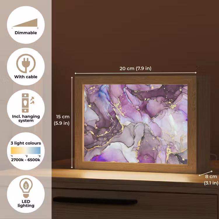 Marmer - Roze - Paars - Gold Light Box met kabel (Tafellamp) klein -USP_EN
