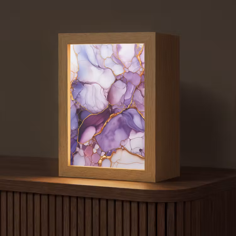 Marmer - Paars - Lila - Goud Light Box met kabel (Tafellamp) klein -z3d_website