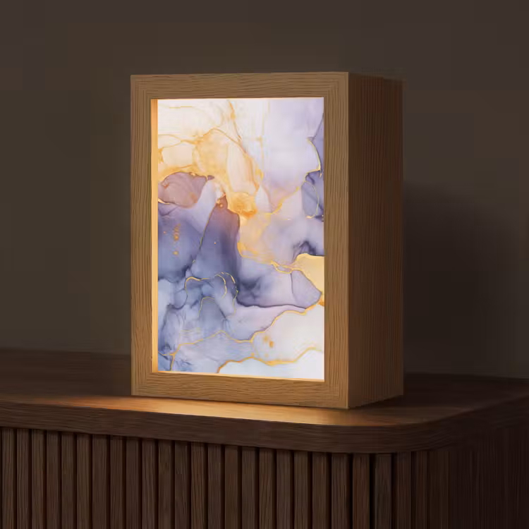 Marmer - Paars - Lila - Goud - Abstract Light Box met kabel (Tafellamp) klein -z3d_website