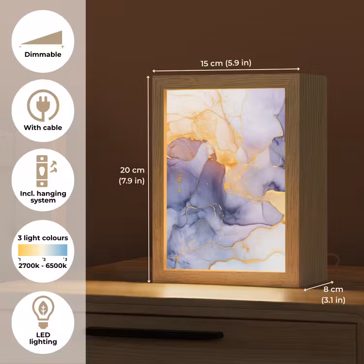 Marmer - Paars - Lila - Goud - Abstract Light Box met kabel (Tafellamp) klein -USP_EN
