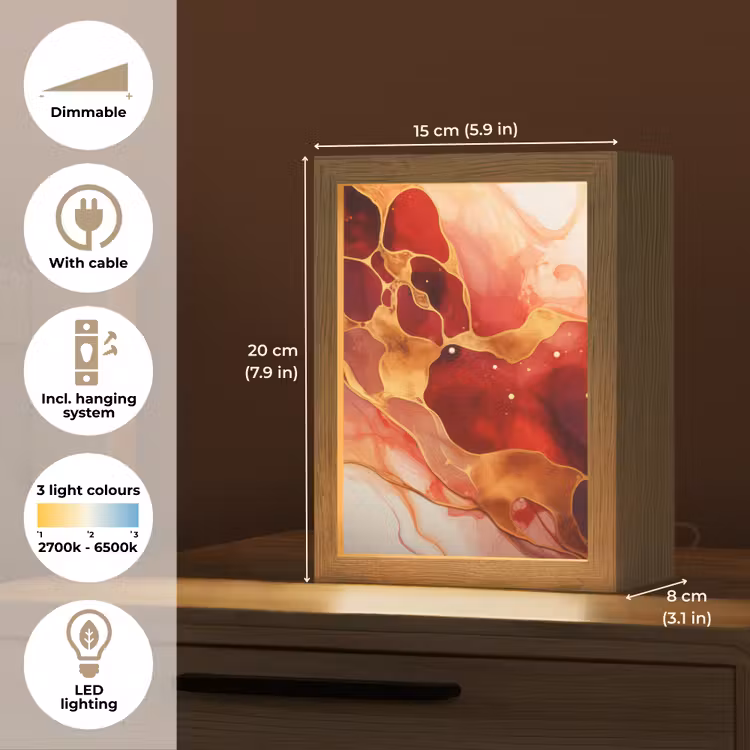 Marmer - Rood - Goud - Modern - Abstract Light Box met kabel (Tafellamp) klein -USP_EN