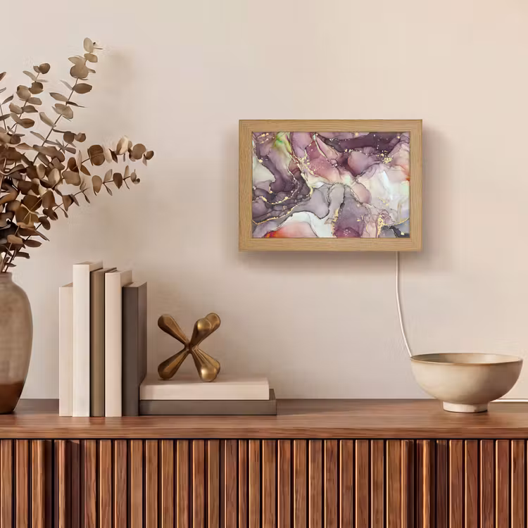 Marmer - Rood - Paars - Goud Light Box met kabel (Tafellamp) klein -sfeer2