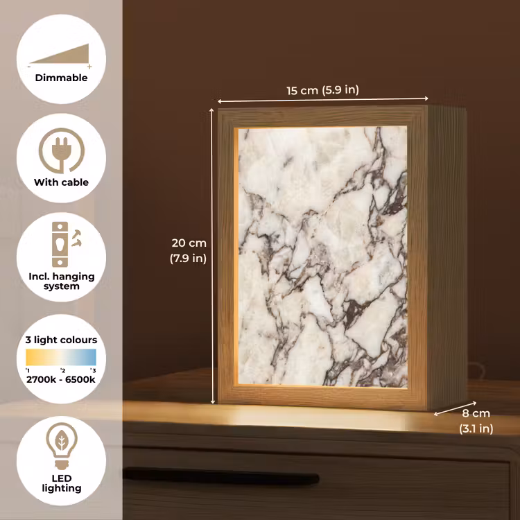 Marmer - Textuur - Abstract - Wit - Bruin Light Box met kabel (Tafellamp) klein -USP_EN