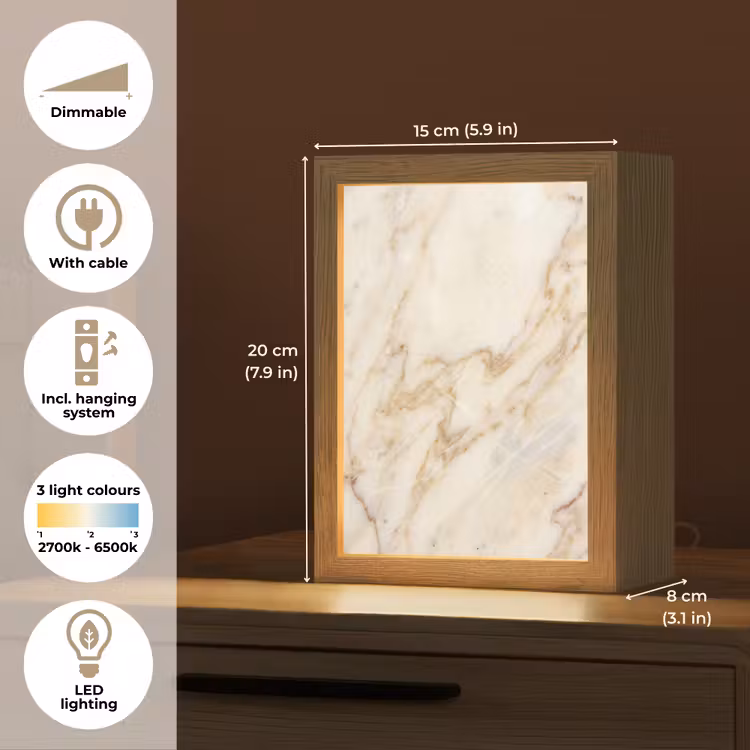 Marmer - Ader - Abstract - Wit - Goud Light Box met kabel (Tafellamp) klein -USP_EN