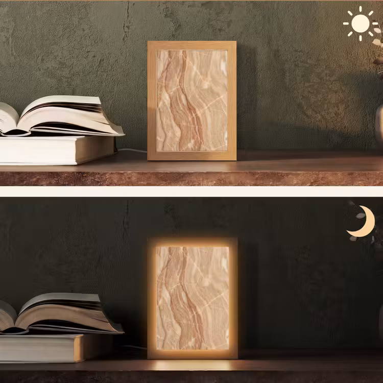 Marmer - Ader - Natuur - Abstract - Beige Light Box met kabel (Tafellamp) klein -sfeer3