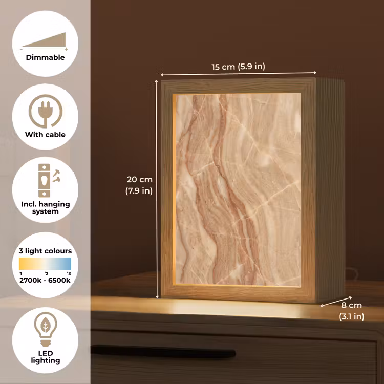 Marmer - Ader - Natuur - Abstract - Beige Light Box met kabel (Tafellamp) klein -USP_EN