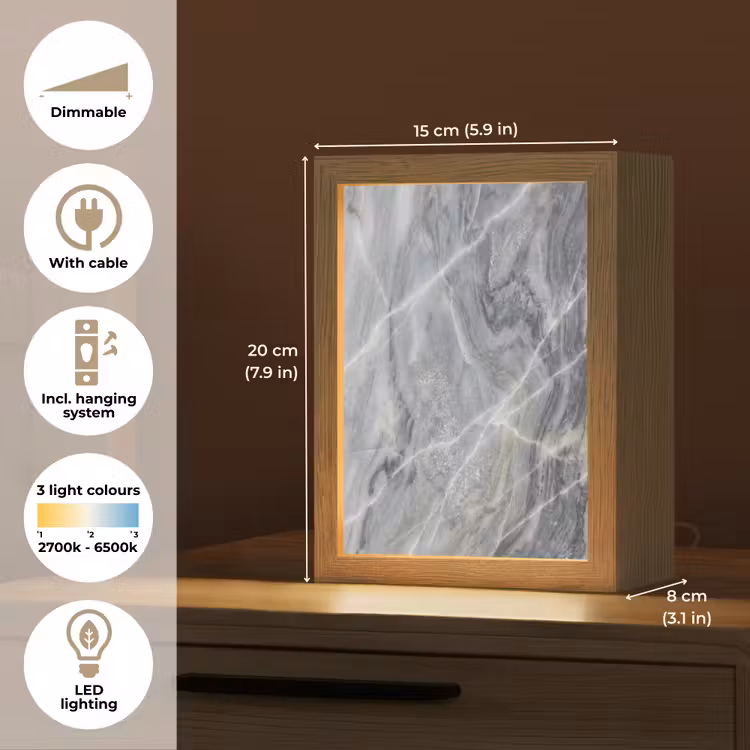 Marmer - Ader - Patroon - Abstract - Grijs Light Box met kabel (Tafellamp) klein -USP_EN