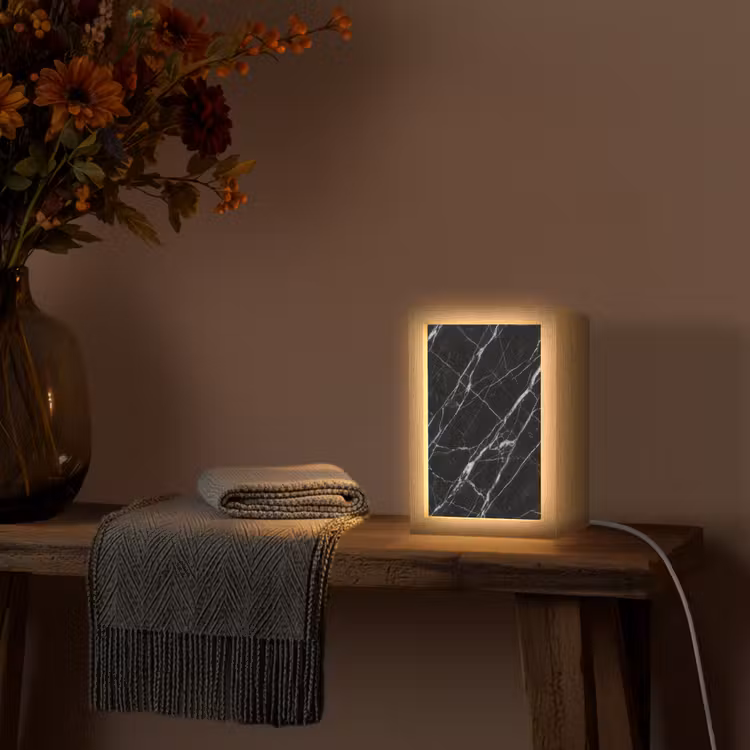 Marmer - Aders - Abstract - Zwart Light Box met kabel (Tafellamp) klein -sfeer4