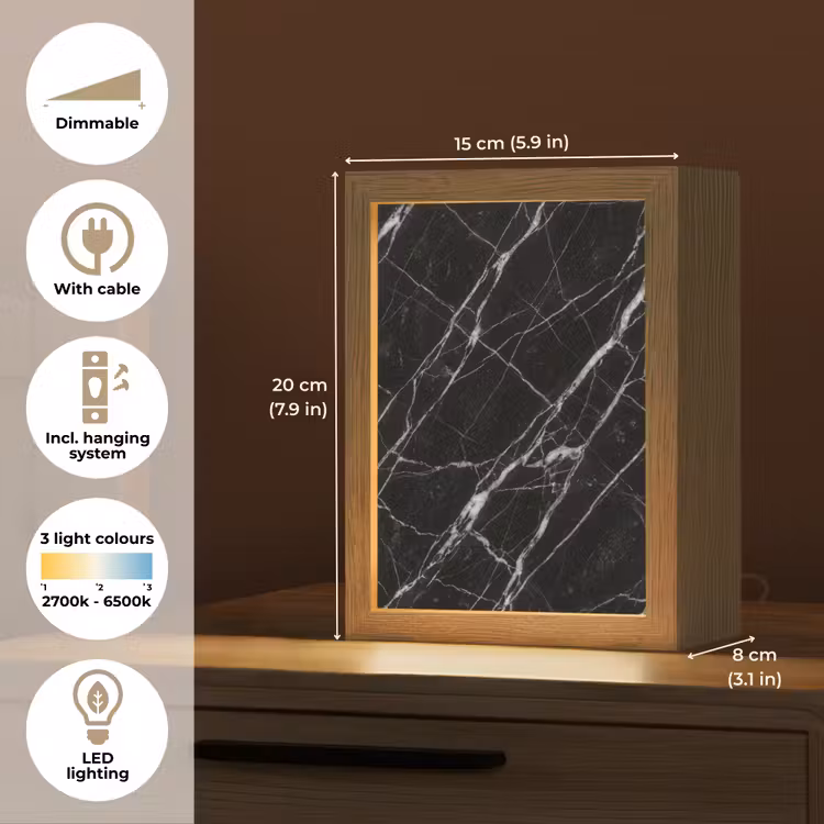 Marmer - Aders - Abstract - Zwart Light Box met kabel (Tafellamp) klein -USP_EN