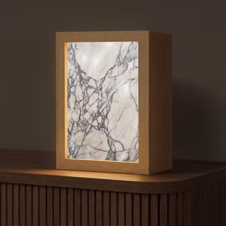 Marmer - Aderen - Patroon - Wit - Grijs Light Box met kabel (Tafellamp) klein -z3d_website