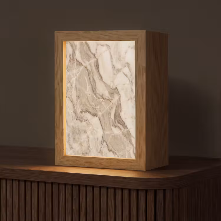 Marmer - Aderen - Textuur - Beige - Modern Light Box met kabel (Tafellamp) klein -z3d_website
