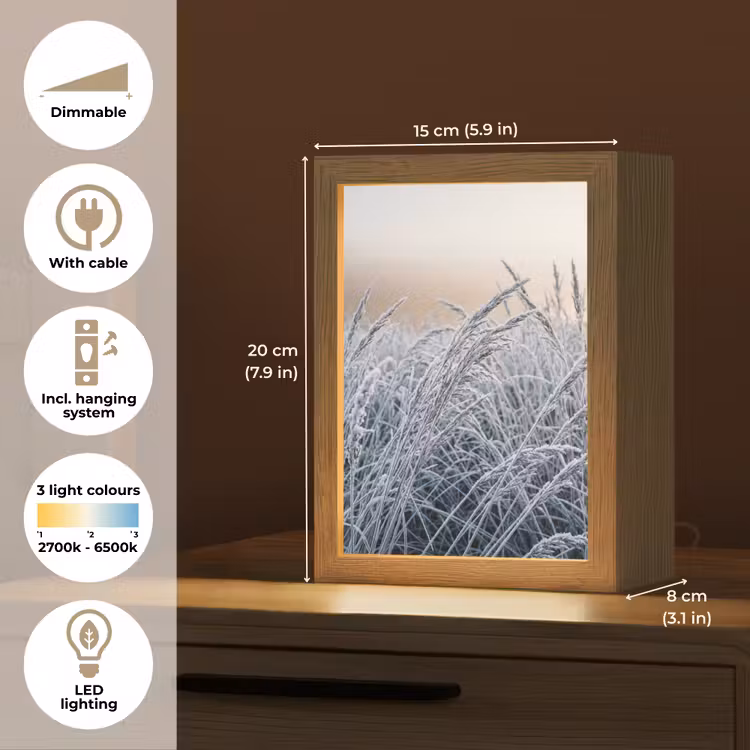 Rijp - Gras - Kristallen - Winter - Minimalistisch Light Box met kabel (Tafellamp) klein -USP_EN