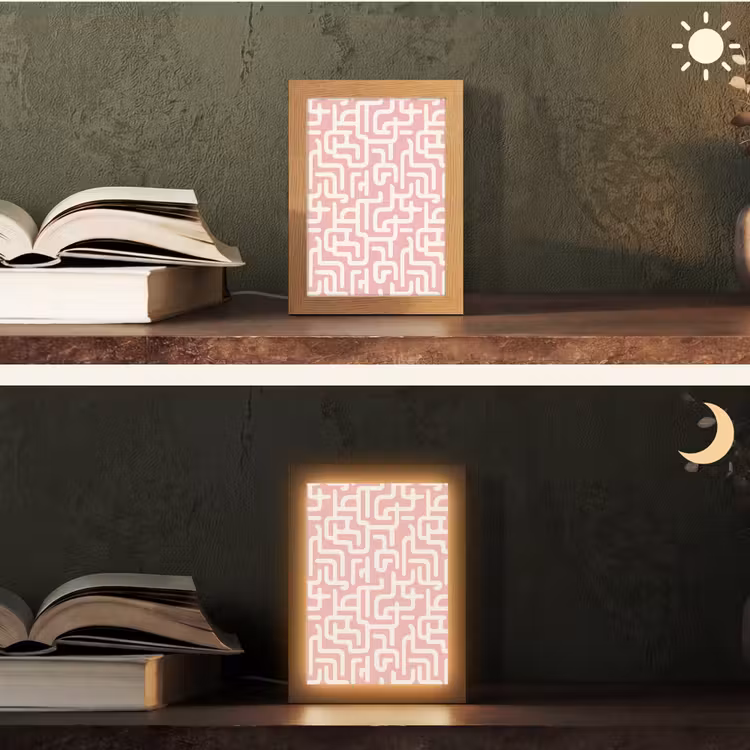 Doolhofpatroon - Roze - Wit - Abstract Light Box met kabel (Tafellamp) klein 925 -sfeer3
