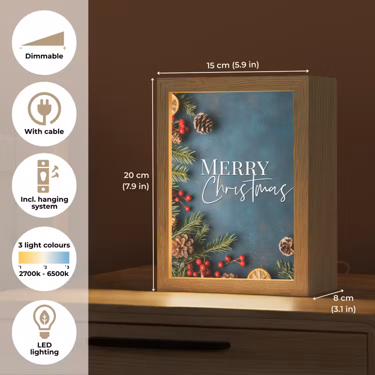 Merry Christmas - Blauw - Kerst - Winter Light Box met kabel (Tafellamp) klein -USP_EN