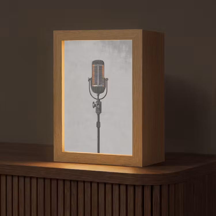 Microfoon - Vintage - Illustratie - Grijs Light Box met kabel (Tafellamp) klein -z3d_website