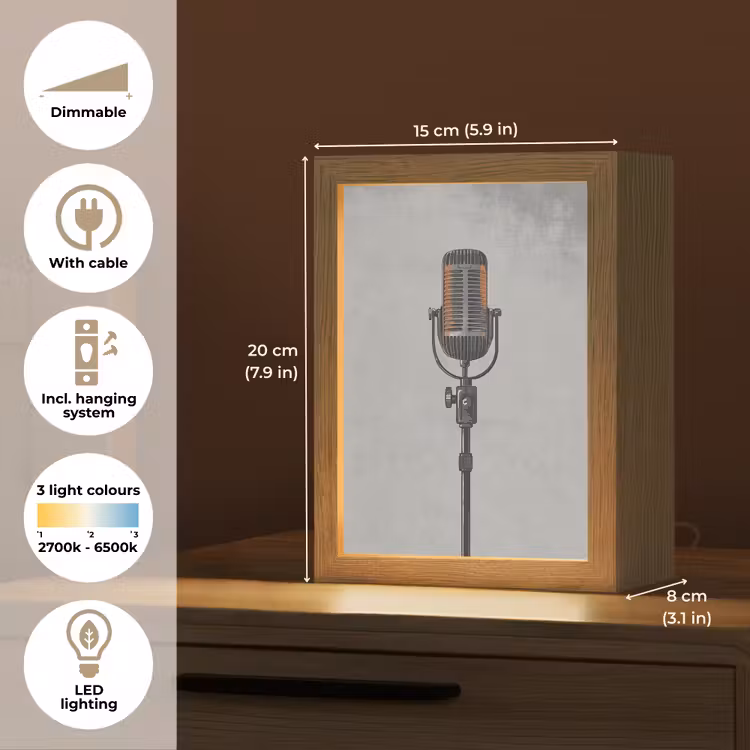 Microfoon - Vintage - Illustratie - Grijs Light Box met kabel (Tafellamp) klein -USP_EN