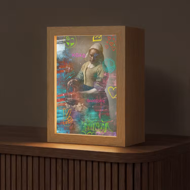 Melkmeisje - Johannes Vermeer - Graffiti Light Box met kabel (Tafellamp) klein -z3d_website
