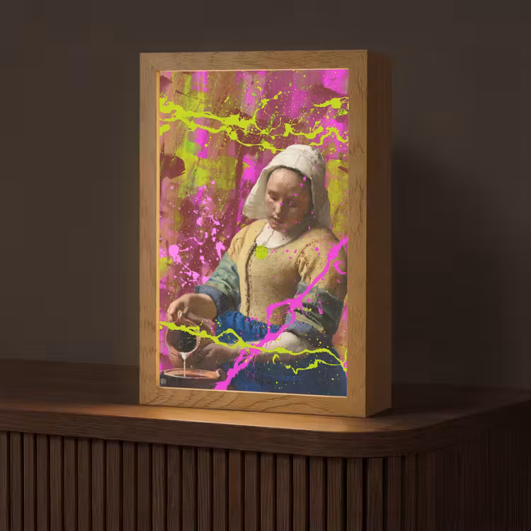 Melkmeisje - Johannes Vermeer - Neon Light Box met kabel (Tafellamp) klein -z3d_website