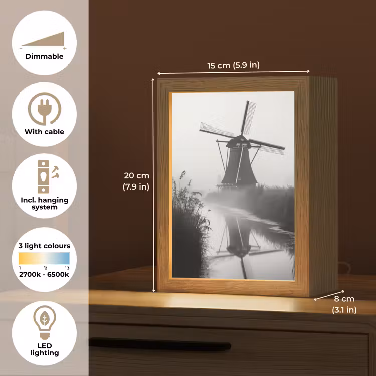 Molen - Weerspiegeling - Landschap - Water Light Box met kabel (Tafellamp) klein -USP_EN