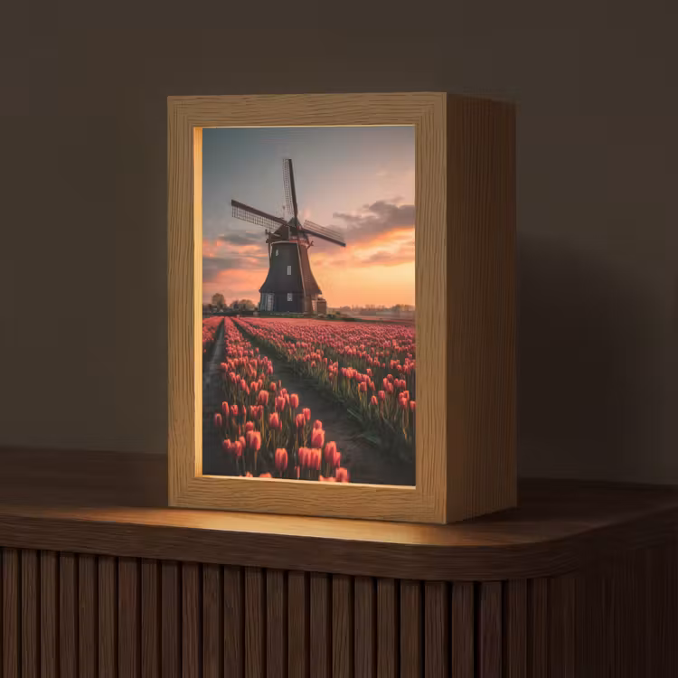 Molen - Zonsondergang - Tulpen - Rood Light Box met kabel (Tafellamp) klein -z3d_website