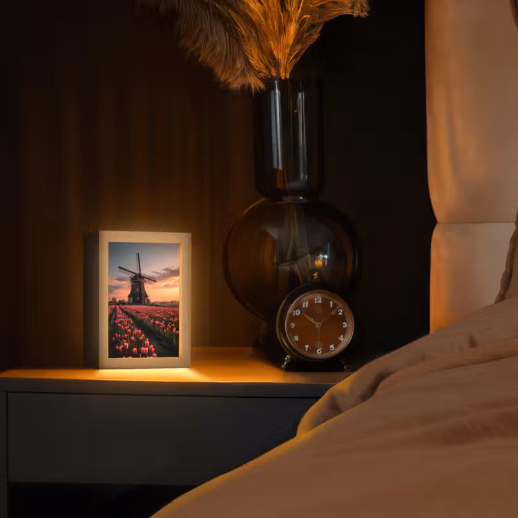 Molen - Zonsondergang - Tulpen - Rood Light Box met kabel (Tafellamp) klein -sfeer1