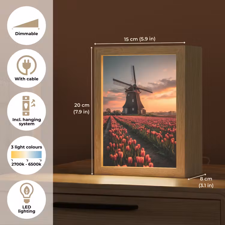 Molen - Zonsondergang - Tulpen - Rood Light Box met kabel (Tafellamp) klein -USP_EN