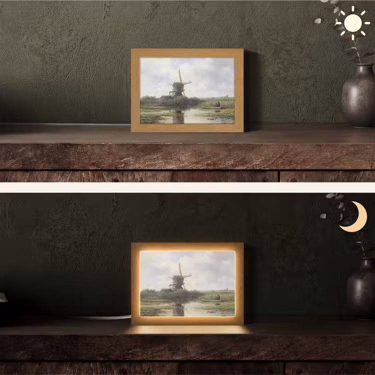 Molen - Willem Roelofs - Oude meesters - Kunst Light Box met kabel (Tafellamp) klein -sfeer3