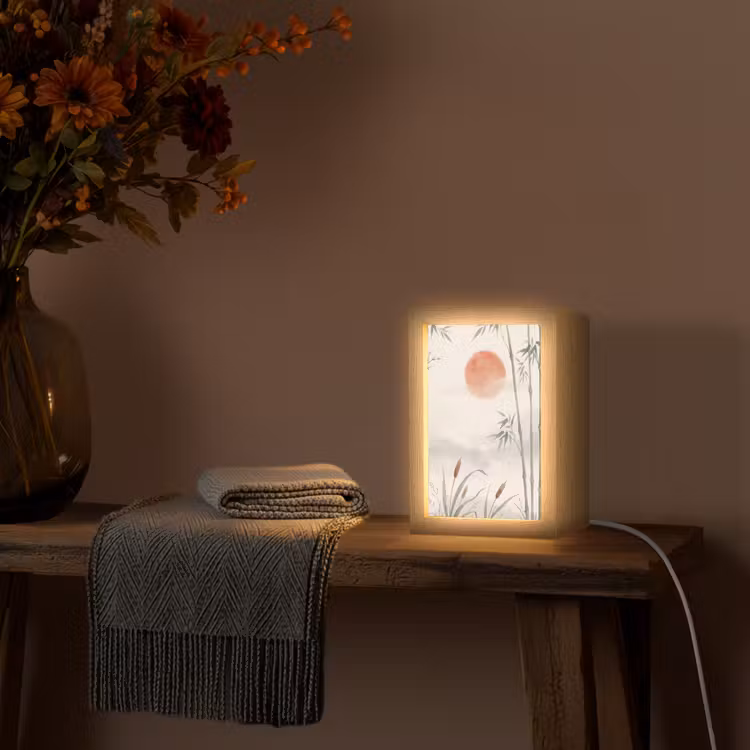 Minimalistisch - Bamboe - Groen Light Box met kabel (Tafellamp) klein -sfeer4